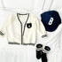 Academic White Bear Knit V-Neck Coat